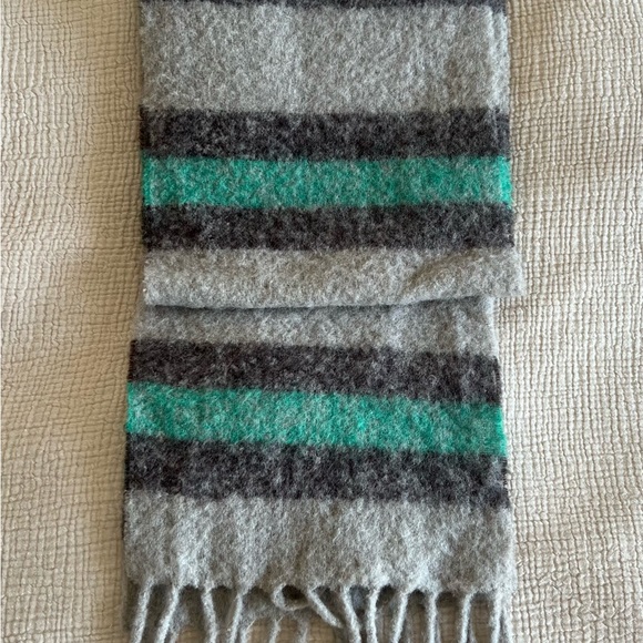 JW Anderson X Uniqlo LONG WOOL BLEND SCARF -Grey with Green Stripe - Picture 3 of 4